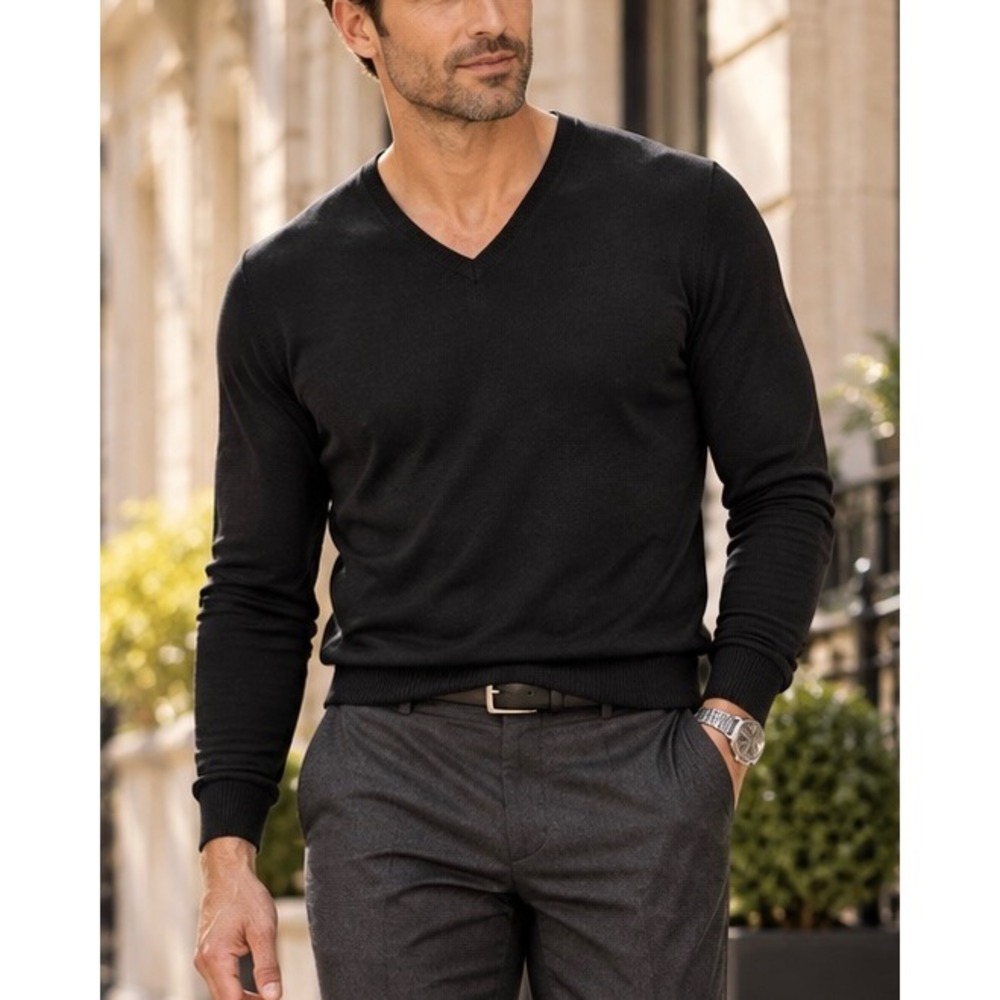 Hugo Boss BOSS Black Label Baku-D Men's XL Extrafine Merino Wool V Neck Sweater